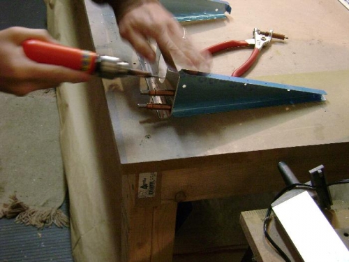 Drilling the rib to the spar on the right flap