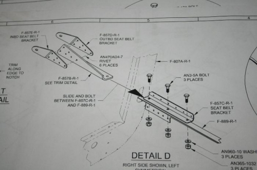 Here the plans call for the rear seatbelt bracket to go between the 857C & 889 longeron-yeah right!