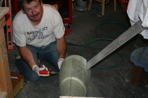 Drilling the left pant for the outboard bracket