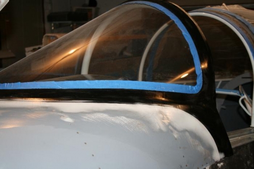 Windshield fairing is shiny from the fresh coats of epoxy