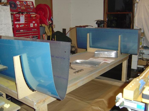 Fuel tank skins with plastic removed from the inside and ribs being fluted.