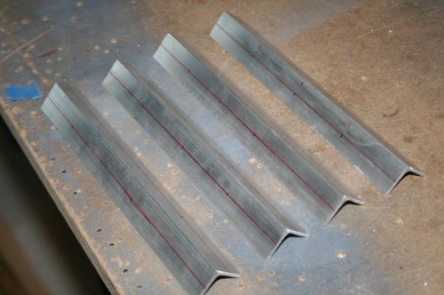 Here are the angles cut to lenght and layed out for the holes to be drilled.