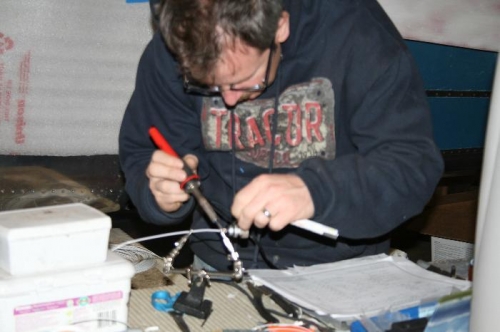 Soldering the start button wires
