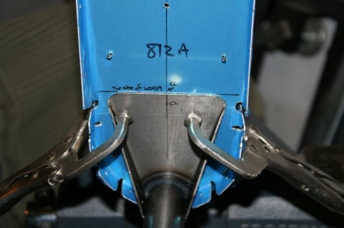 Tailwheel clamped to the F812 bulkheads in preparation for match drilling.