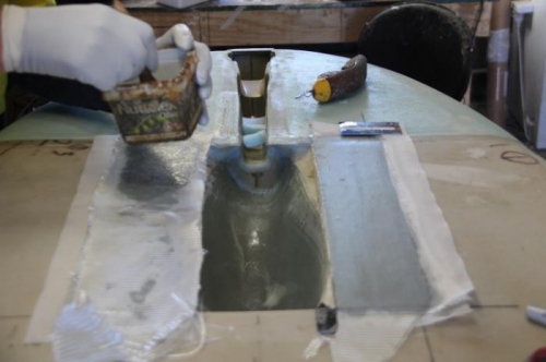 One door done, wetting out the second