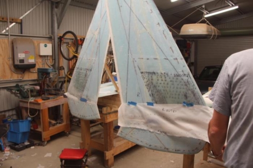 Marking up peel ply to transfer layup #5