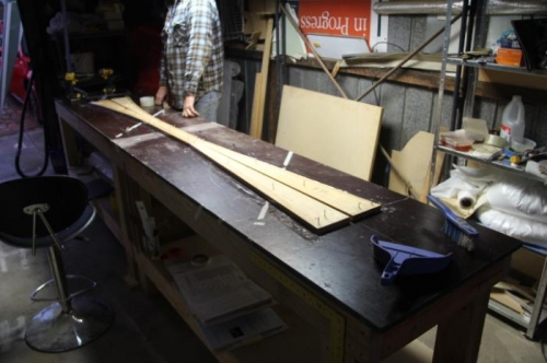 Jigs nailed to bench