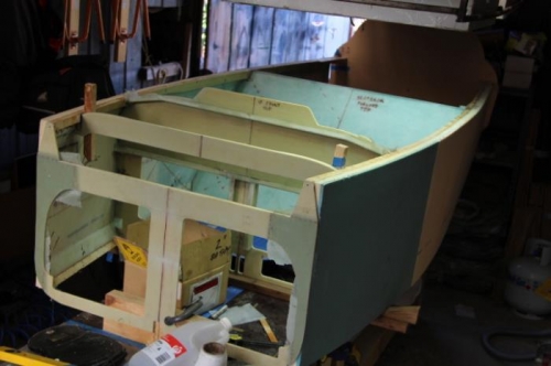 Hot glueing blocks to longerons