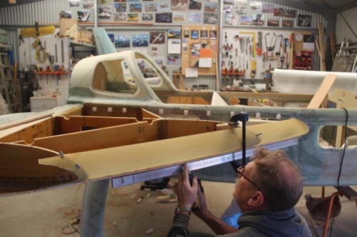 Leading edge clamped in place, drilling for cleco