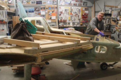 Gear down to cure, it really wants to slide off, despite my locating hot glue blocks