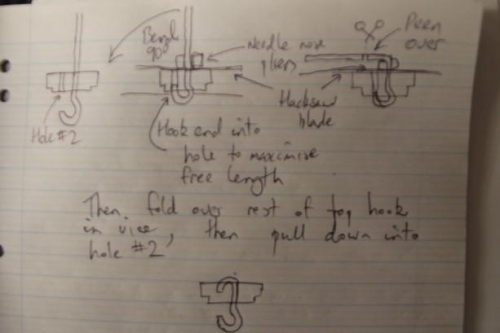 Nice scrawly diagram of how I made the hooks.  This was the third method attempted...
