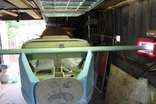 Checking the Canard alignment though a new hole in the shed, cunningly placed...