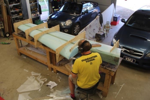 Jigs and level board on, starting the rib