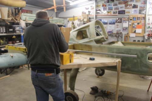 Lining up BL. and transferring to table with plumb bob.