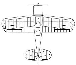 Plan view showing sweep back of upper wing