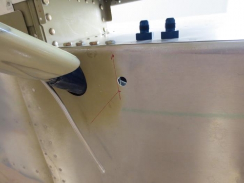 Drilled hole for right brake line bottom view