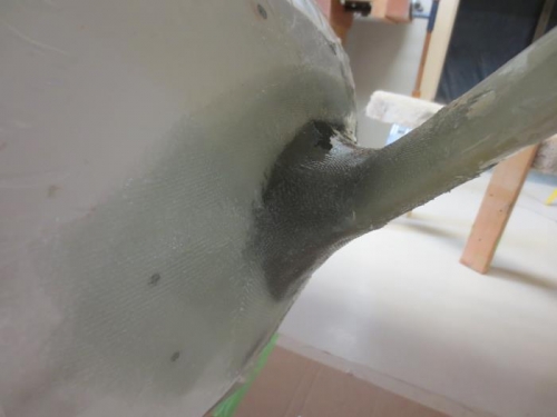 Right gear wheel pant fairing second layer of fiberglass