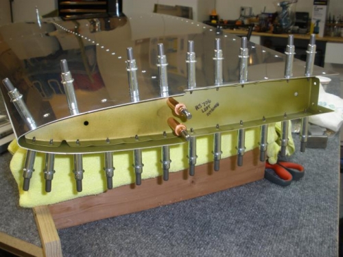 Left outboard rib ready for riveting to the forward spar.