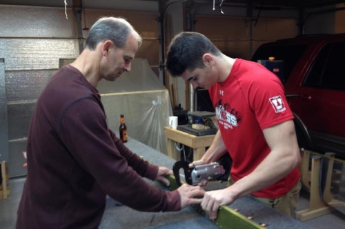 Starting on the VS, riveting rear spar components together.