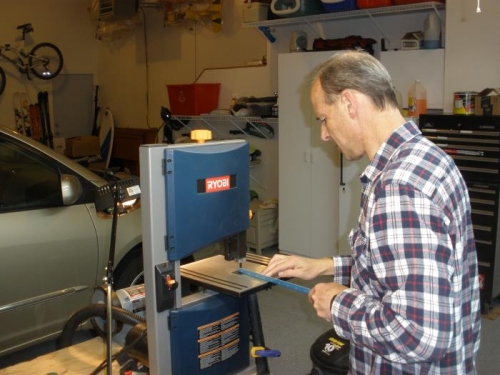 Trimming stiffeners on the bandsaw.
