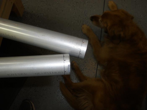 Aileron pushrods marked for rivets.