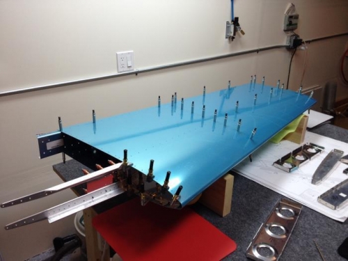 Fwd inboard rib clamped into position for drilling