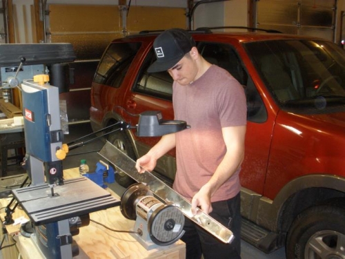 Edge finishing on the scotchbrite wheel.