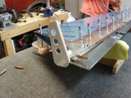 Right elevator skin cleco'd in position, control horn match drilled to elevator.