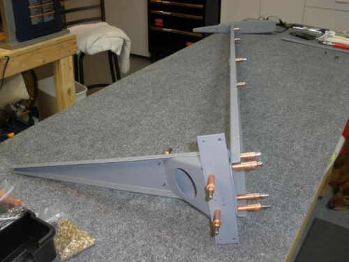 Rudder assembly cleco'd ready for riveting.