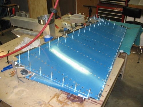 Rudder skins clecoed to the spar & ribs