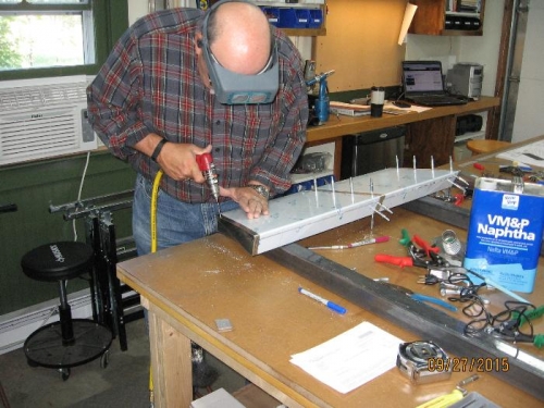 Drilling the pilot holes for the root rib.