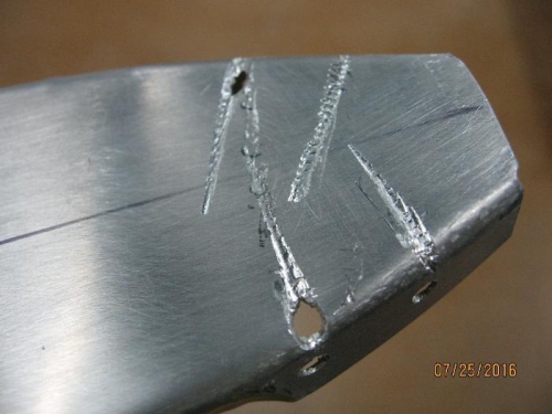 Tip rib where I miss-drilled due to the rib pushing in because of the thick fiberglass.