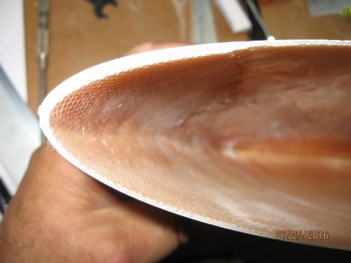Thick leading edge where fiberglass overlaps.