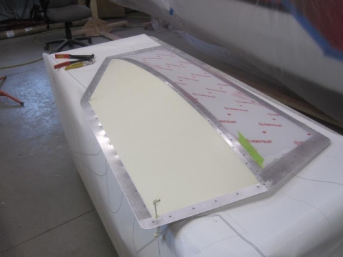 The primed door with the strips in place.