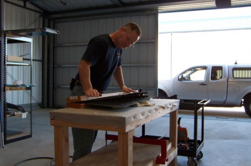 Using the bending brake to form the trailing edge on the right elevator