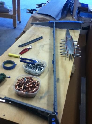 Spar assembly and skin ready to rivet