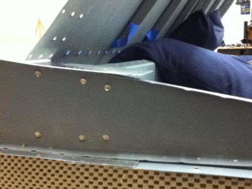 View from outside - sandbagged and propped up