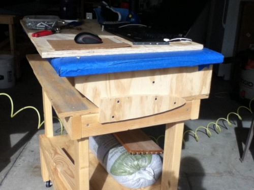 Dimpling table screwed to bench