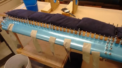 Top nose skin holes drilled and reamed