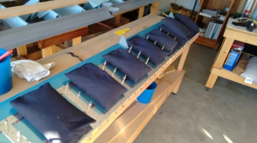 Clecoed and weighted ready for pop rivets