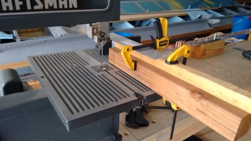 Clamped to board for cutting