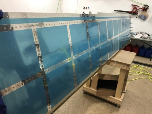 Finished riveting the top wing skin...just a few left to squeeze