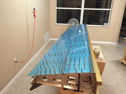 Trailing edge prepped and wing skins put on for fitment