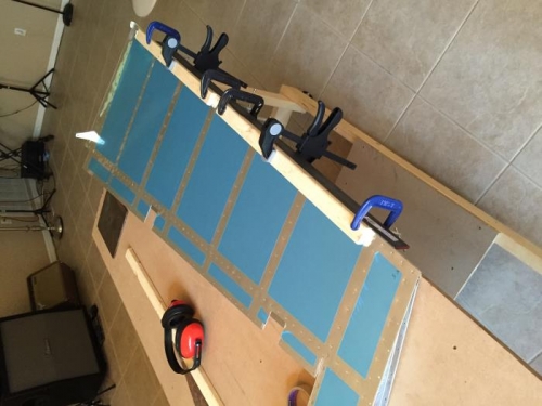 Setting double flush rivets on rudder keeping it straight