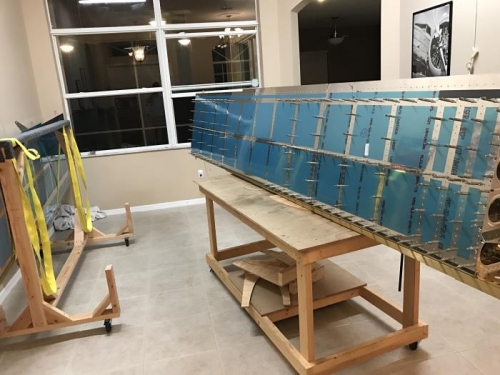 Top wing skin being riveted on