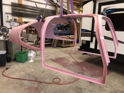 Sanded closer windshield, windows, door frame (that took a long while) countersunk, ready to be put on