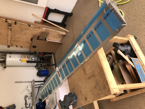 Both aileron forward spars riveted together.  Need trailing edge yet.