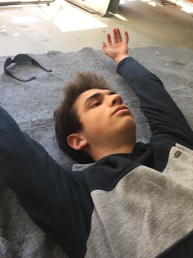 Justin's arms killing him buking the rivets under the belly.