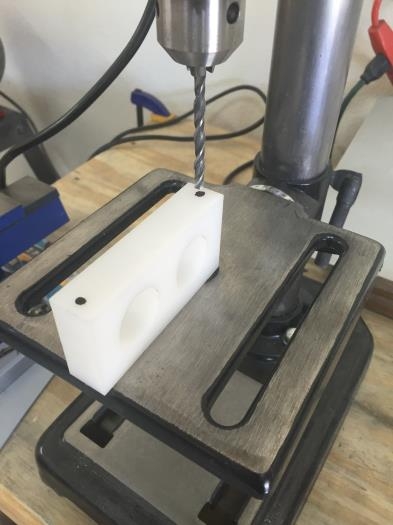 Drilled all three blocks for the rudder pedals