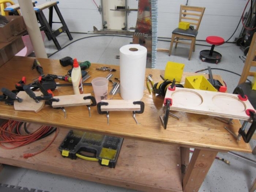 Parts, glued, clamped and drying.